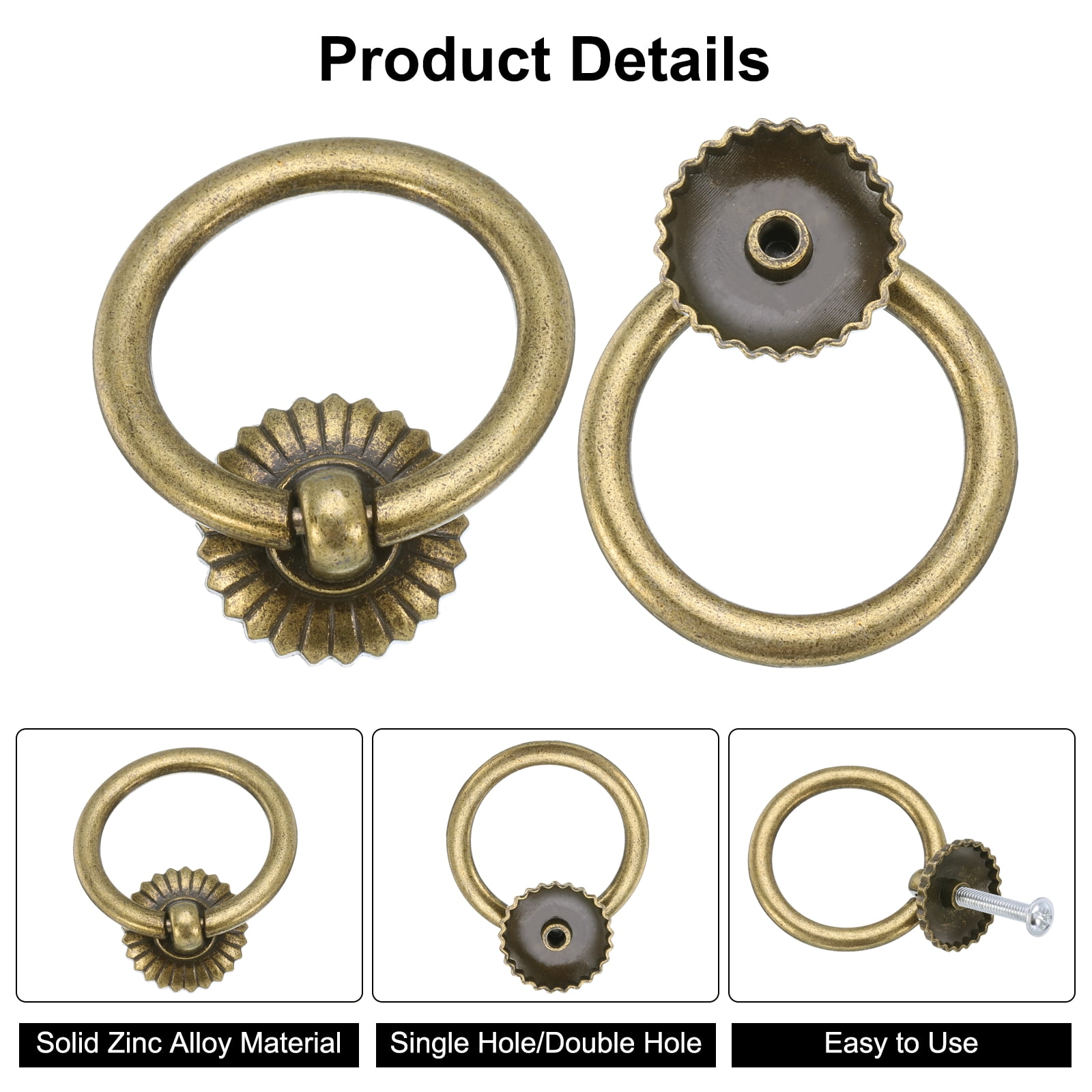 Unique Bargains Drop Ring Knobs Dresser Pulls with Screw Zinc Alloy 1.8" Bronze 2Sets