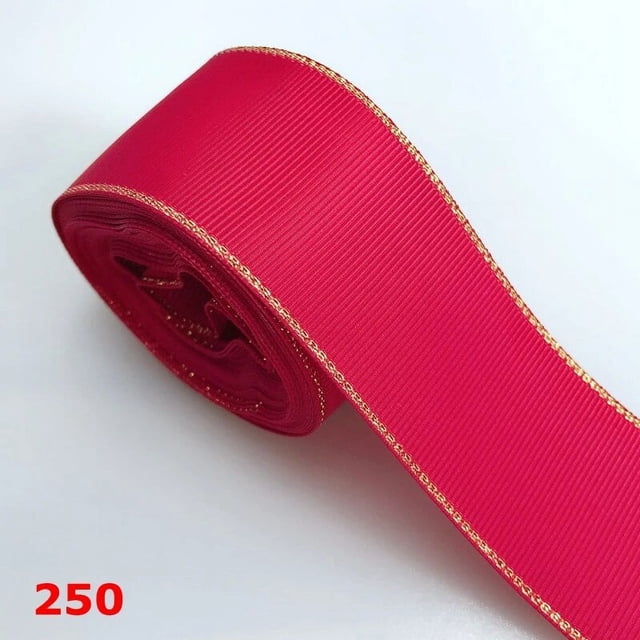 Cintas de grogrén con borde dorado de doble cara, 5 yardas, 10/15/25/38MM, caja de regalo artesanal, Material de embalaje, decoraciones de boda y Navidad