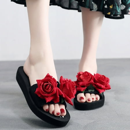 

Women Girls Floral Wedges Bohemian Style Sandals Slippers Beach Shoes