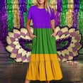 thumbnail image 1 of Fankiway Robe à Manches Courtes Imprimée Mardi Gras pour Femmes, Col Rond, Décontractée, Fluide, à Étages, Maxi, de Plage avec Poches, Robes d'Été pour Femmes, Grandes Tailles, Liquidation, 1 of 6