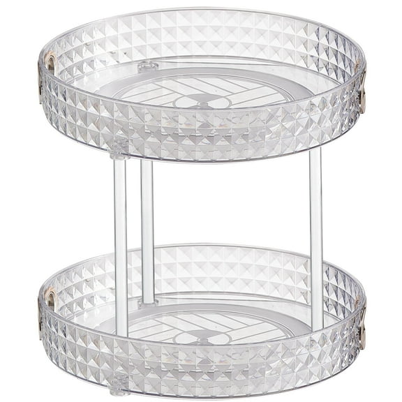 Ogetok Double Layer Cosmetic Rotating Storage Shelf for Bathroom Vanity Organizer with Stainless Steel Base and Non Slip Rotation Space Saving Cosmetic Rack