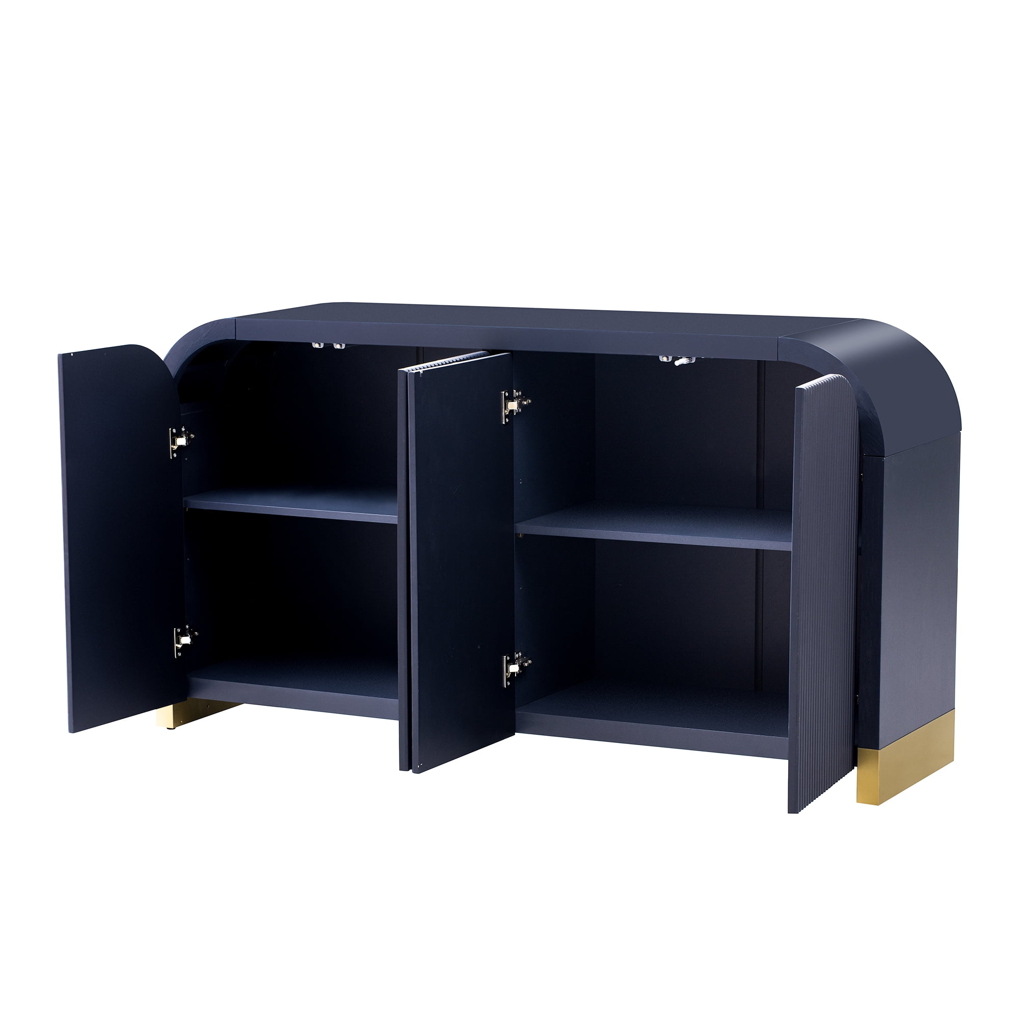 MAYEERTY 4-Door Cabinet Wavy Door Panel Curved Corner Adjustable Shelves for Study & Living Room & Entrance，Navy Blue