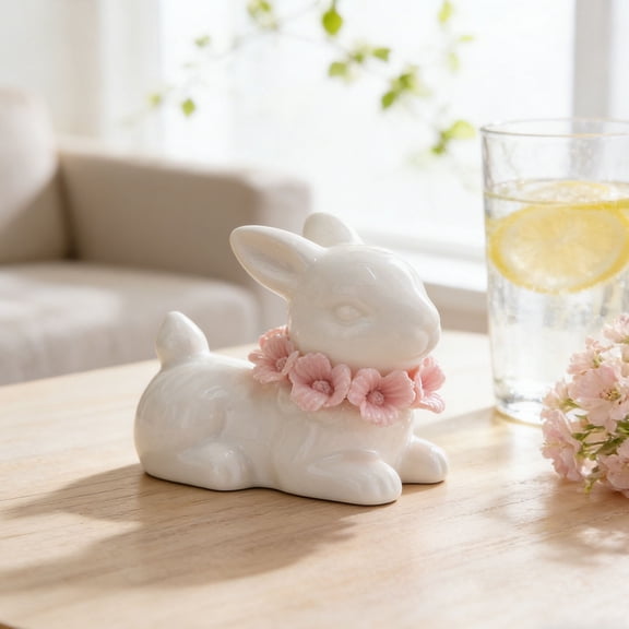 XJGHHSY Mini Ceramic Rabbit Figurine, Porcelain Easter Bunny Decorations for Home, Tabletop ornament, Tea Ceremony Pet,White