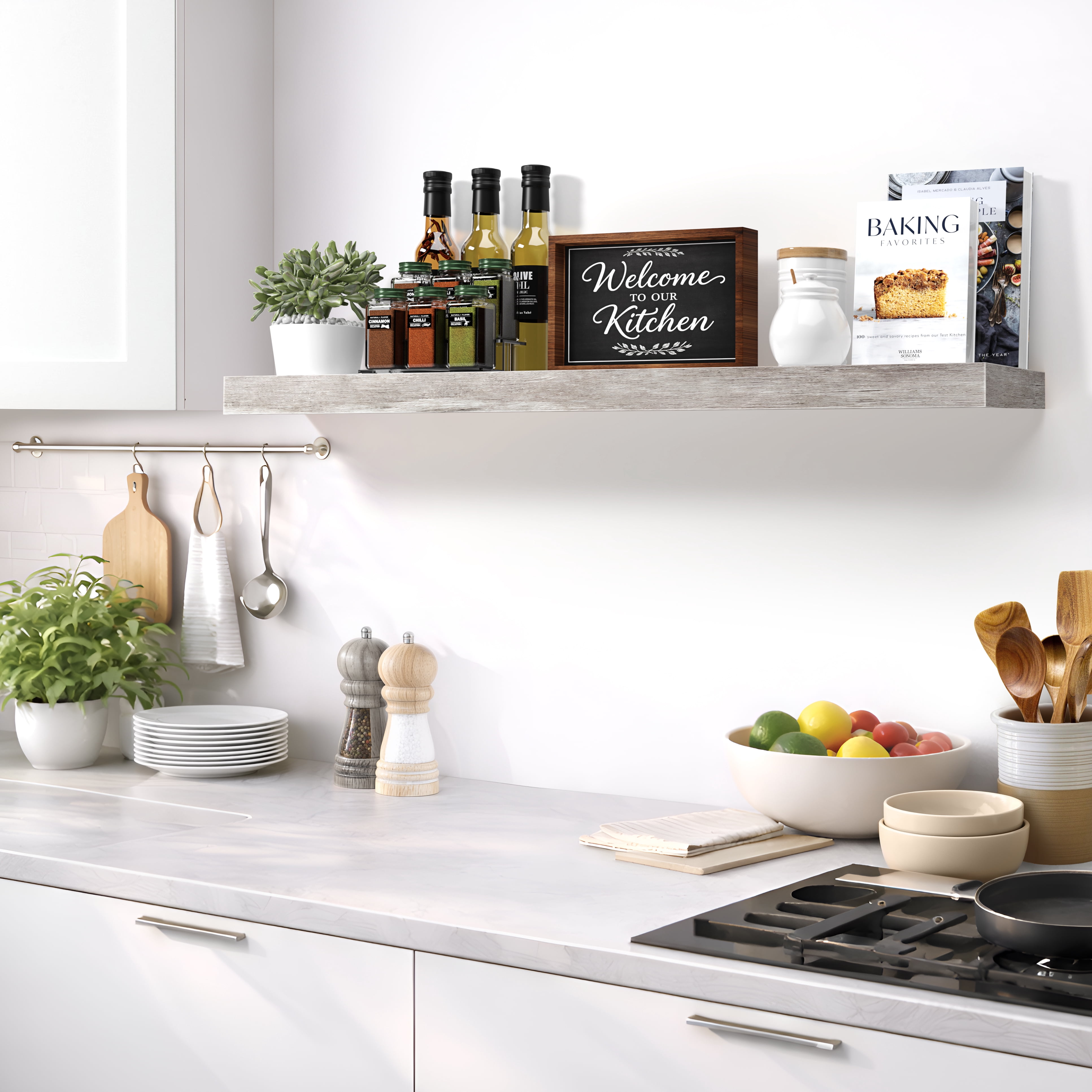 Sorbus 47" Floating Wall Shelf, Graywood, Invisible Brackets, Bathroom, Bedroom & Home Decor