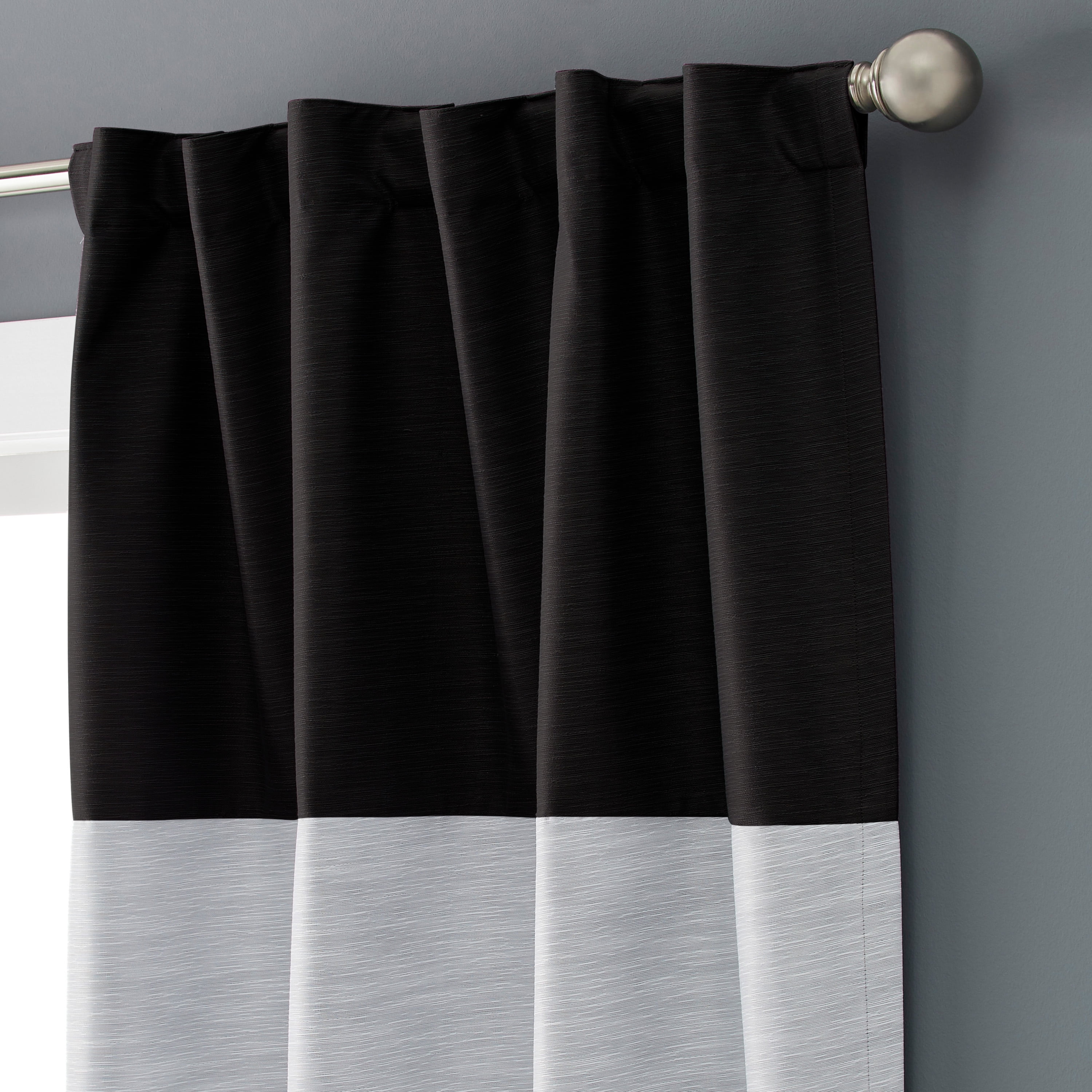 Better Homes & Gardens Colorblock Rod Pocket and Back Tab Blackout Curtain Panel, 1-Piece, Black, 50" W x 84" L
