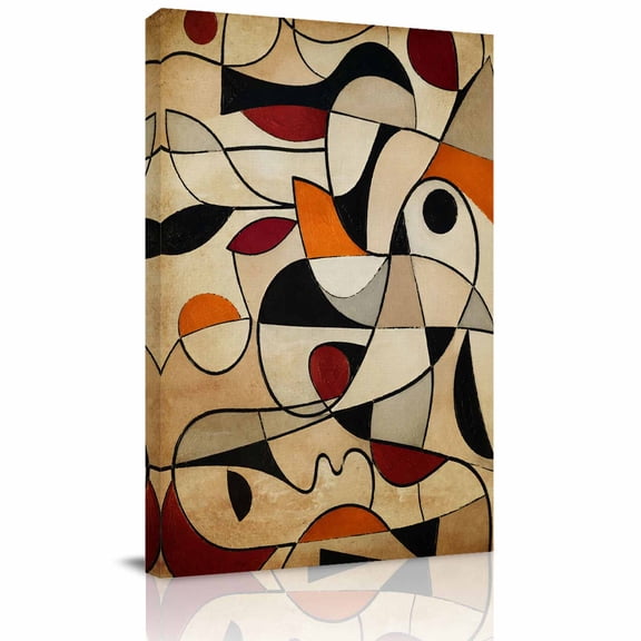Canvas Wall Art, Abstract Lines Framed Canvas Prints for Living Room Bedroom, Boho Vintage Meander Stripes Retro Brown Extra Large Gallery Wrapped Wall Decor for Home Office, Gifts, 24"x36"