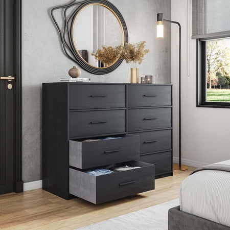 Techni Home 8-Drawer Dresser with Large Fabric Drawers, Black