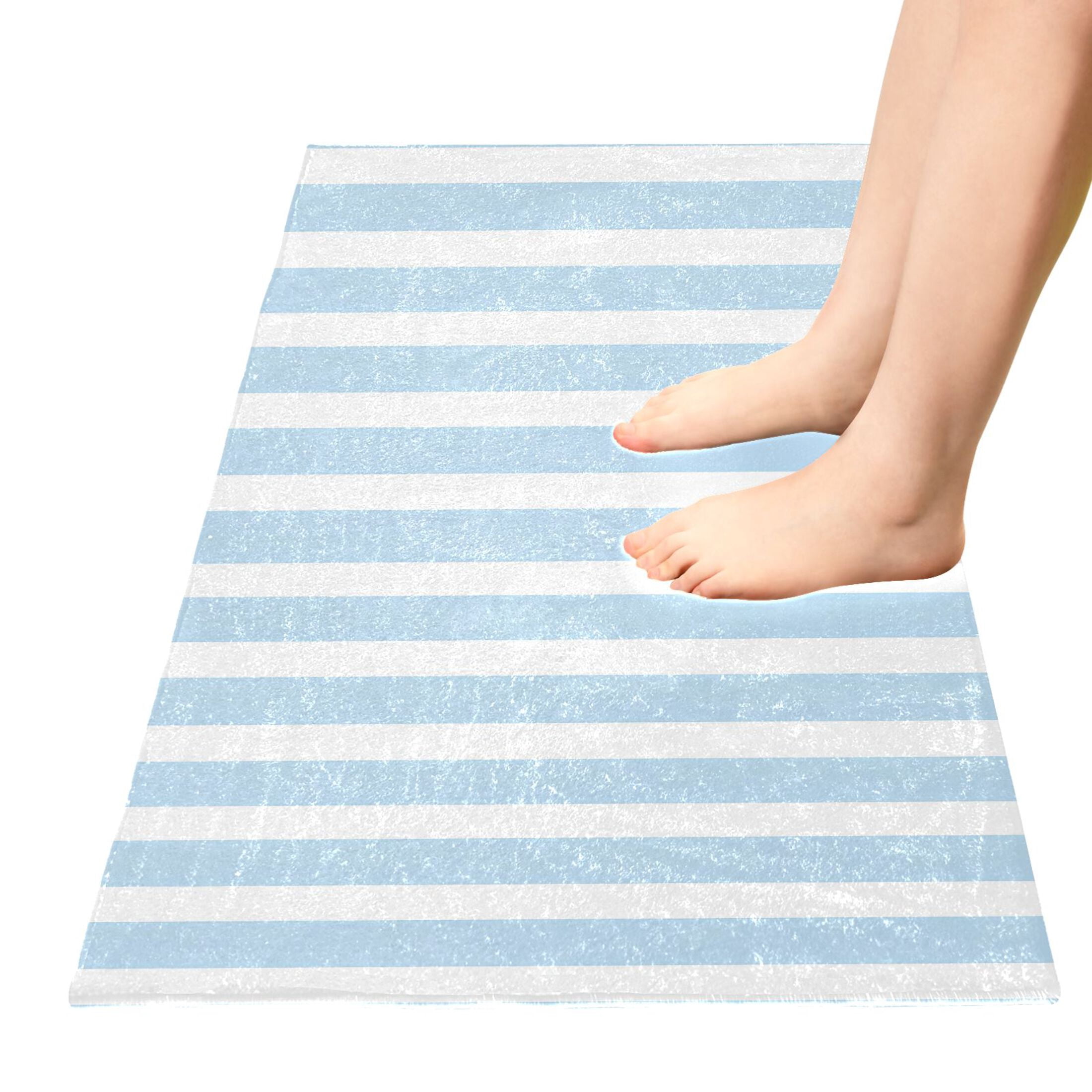 Dailycode Light Blue and White Stripes Bathroom Rugs Non Slip Absorbent Soft Plush Quick Dry Bath Mat, 39"x20"