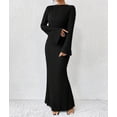 thumbnail image 4 of Women'S Long Sleeve Maxi Dress Ribbed Knit Boat Neck Bodycon Casual Dresses Going Out Outfits Black L, 4 of 9