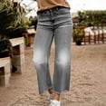 thumbnail image 2 of Women's Mid Rise Straight Leg Jeans - Washed Stretch Denim with Slant Pockets, Loose Comfort Fit（Runs Small）, 2 of 5