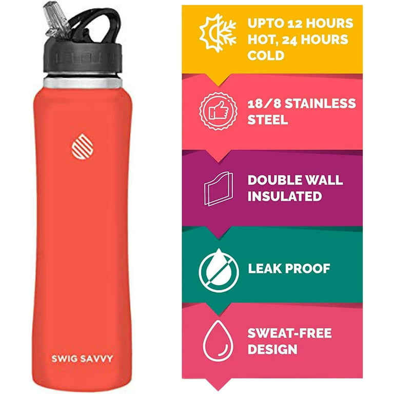 Liquid Savvy 32 oz Insulated Water Bottle with 3 lids - Stainless Stee