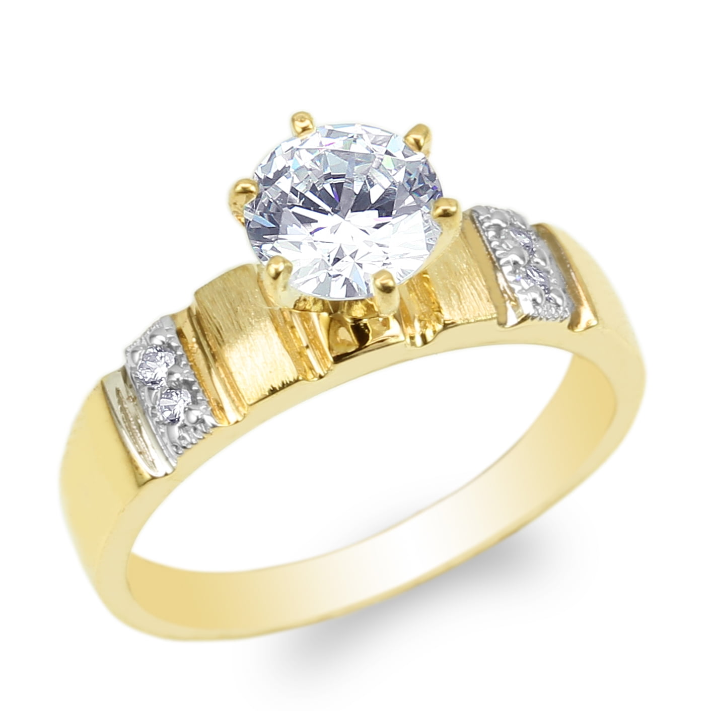 JamesJenny Ladies 10K Yellow Gold 0.25ct Sapphire Round CZ Fancy Ring Size 4-10 