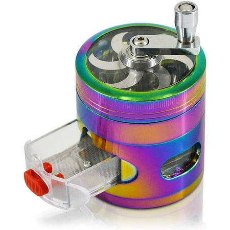 

Herb Grinder，2.5 Inch Herb Clear Top Hand Crank Spice Grinder with Zinc Alloy Drawer Hand Crank. 3.14 × 2.48 inches（Rainbow）