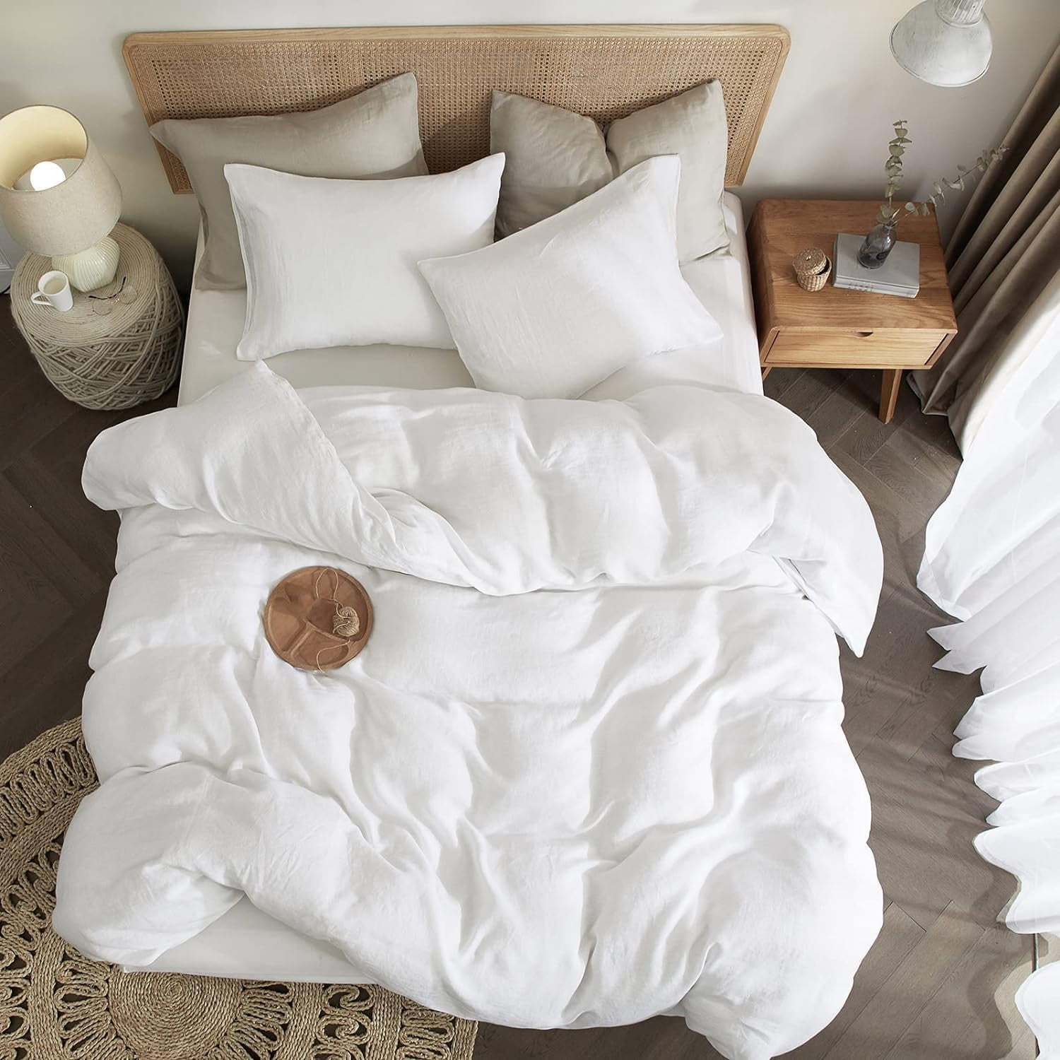 NAYOROOM 100% Organic Cotton Duvet Cover Full Size, 3 Pieces Double Layer Cotton Gauze Bed Set Duvet Cover,Pearl White