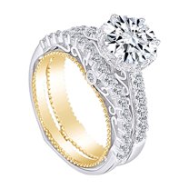 AFFY 14k Two Tone Gold Moissanite Engagement Rings Half Eternity Anniversary Wedding Band For Women Ring Size-8.5