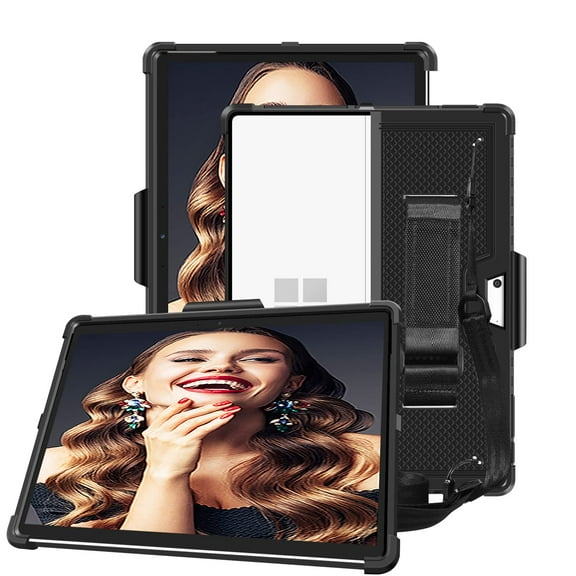 FIEWESEY for Surface Pro 10 Tablet Case,Shockproof Rugged Protective Cover Case with Pen Holder Hand Strap,Compatible with Type Cover Keyboard for New Microsoft Surface Pro 8/ Pro 9/Pro 11(Black)