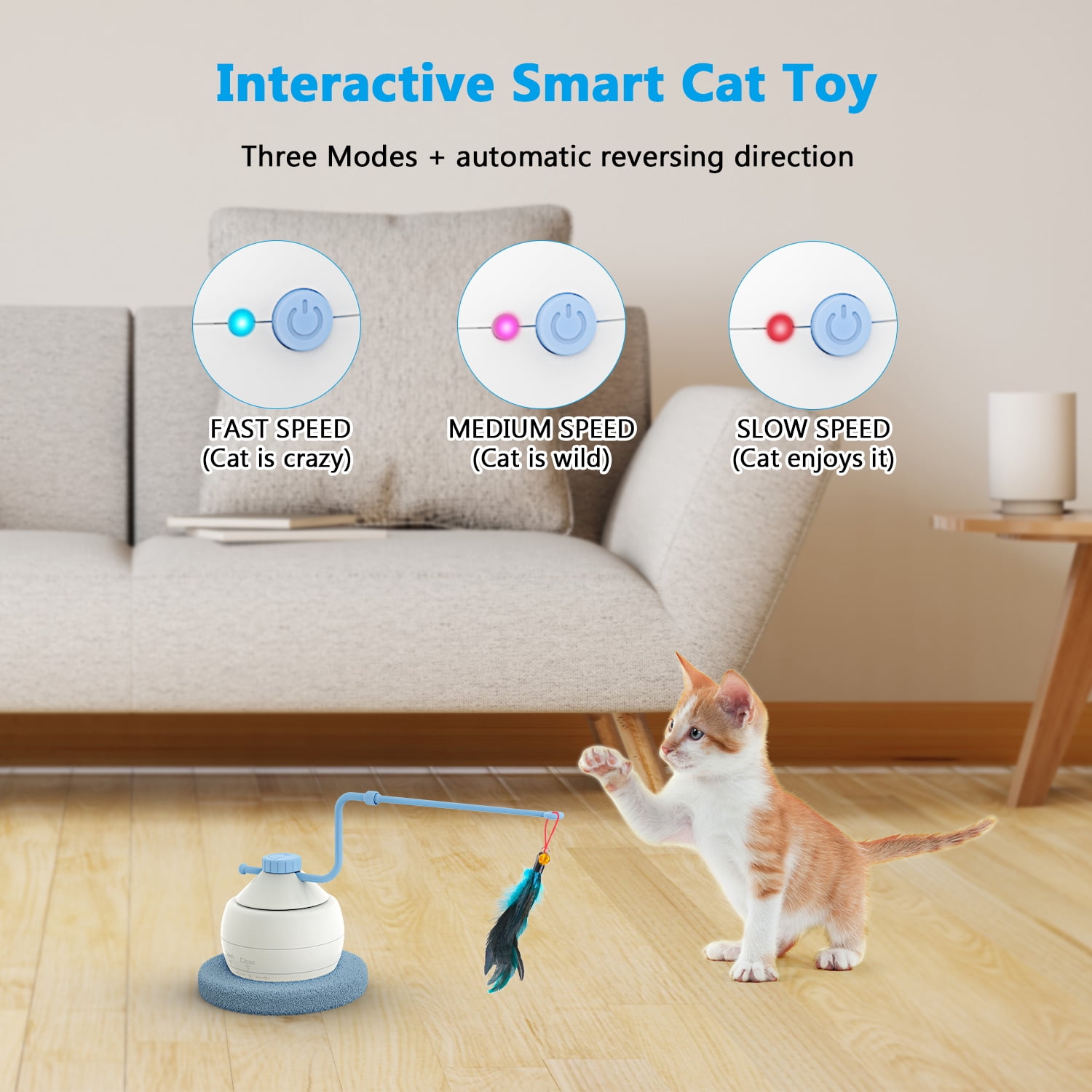 ZZHY Direct USB Charging Cat Toy 2 in 1 Interactive Motorized Wand, Kitten Toys Electronic Exercise Pet Toy for Indoor Cats, Automatic Motion Cat Toys