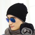 thumbnail image 3 of Chapeau Homme Noir Automne Hiver Chaud Homme Extensible Doublé en Peluche Bonnet Tricoté, 3 of 5