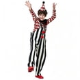 thumbnail image 5 of RUINIXCW Kids Halloween Clown Cosplsy Costume Long Sleeve Tops Striped Overalls Pants Hat Set for Themed Party, 5 of 5