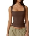 thumbnail image 4 of Summer Tops, Women'S Sleeveless Square Neck Sexy Slim Tank Tops With Built In Bras Solid Color Pullover Animal Print Tops For Women Valentines Sweatshirts Tops Blouses Casual (XL, Coffee) ZMTing, 4 of 5