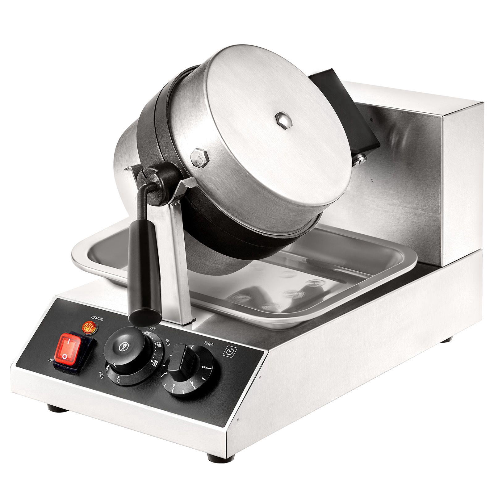 Commercial Waffle Maker 1300W Round Non Stick Teflon Coated Baking Tray Stainless Steel Body Temperature Range 50 300 Degrees Celsius 122 572 Degrees Fahrenheit 120V One Waffle At A Time