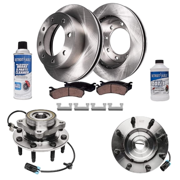 Detroit Axle - 4WD Front Wheel Bearing Hubs Brake Kit for Chevy Silverado Avalanche Suburban GMC Sierra Yukon XL 2500 3500 Hummer H2 Brake Rotors Brakes Pads Wheel Bearing Hubs Replacement