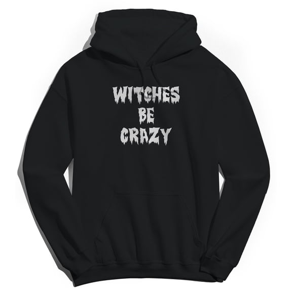 Halloween Witches Be Crazy Graphic Black Men's Cotton Pullover Hoodie