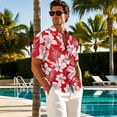 thumbnail image 5 of KUIFORTI Hawaii Matching Couple Outfits Mens Casual Shirts Hawaii Dress Men’s Hawaiian Red Hibiscus Floral Shirt 4-Way Stretch Lightweight Suitable for Everyday Casual Wear, 5 of 7