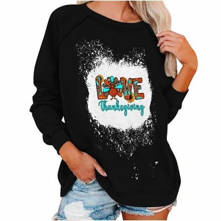 

Honeeladyy Clearance under 10$ Women s Tops Thanksgiving Round Neck Sweater Loose Blouse Hoodless Sweatshirt