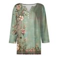 thumbnail image 3 of NAMTYQX Summer Tops for Women Baggy Comfort Plus Size 3/4 Sleeve Fashion Soft Button V Neck Casual Dark Green Size S, 3 of 5