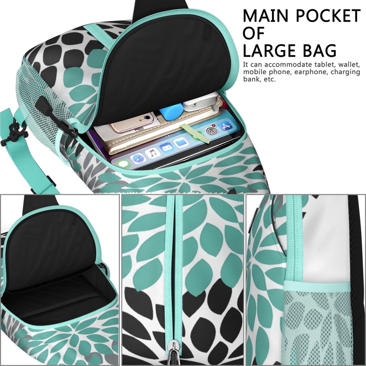 Exotic Pineapple Pattern Sling Backpack with Fresh Tropical Fruit Print – Water-Resistant Multipurpose Crossbody Shoulder Bag with Large Front Zip, Mesh Side Pockets, Adjustable Strap, Ide
