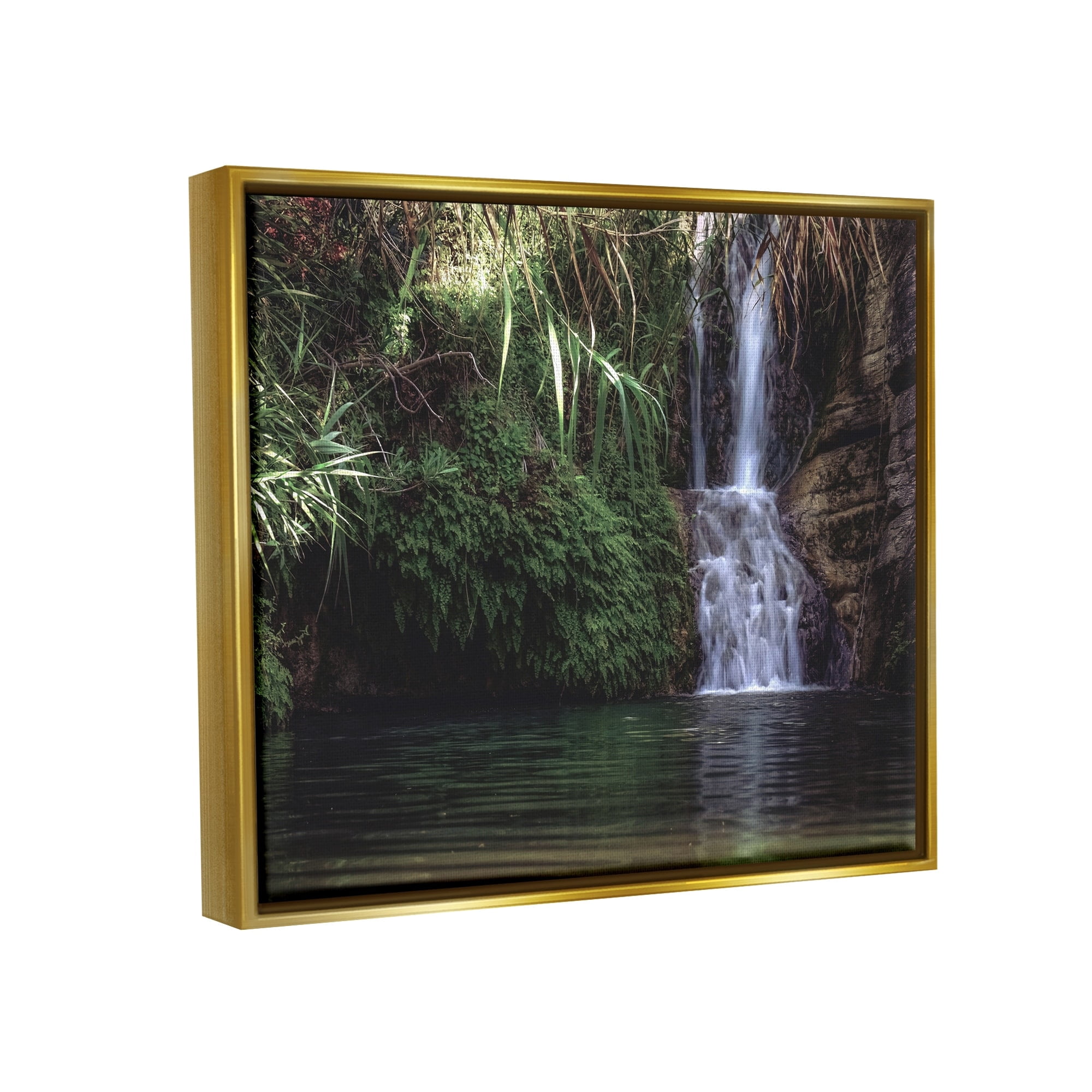 Stupell Industries Tranquil Waterfall Rainforest Environment Nature Clearing Photography Photograph Metallic Gold Floating Framed Canvas Print Wall Art, Design by Daphne Polselli