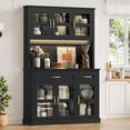 thumbnail image 7 of Hiphuta 71" Kitchen Pantry Cabinet with Charging Station & Light, Tall Pantry Large Storage Space Cabinet with Microwave Stand, Modern Freestanding Hutch with Countertop for Dining Room, Black, 7 of 7