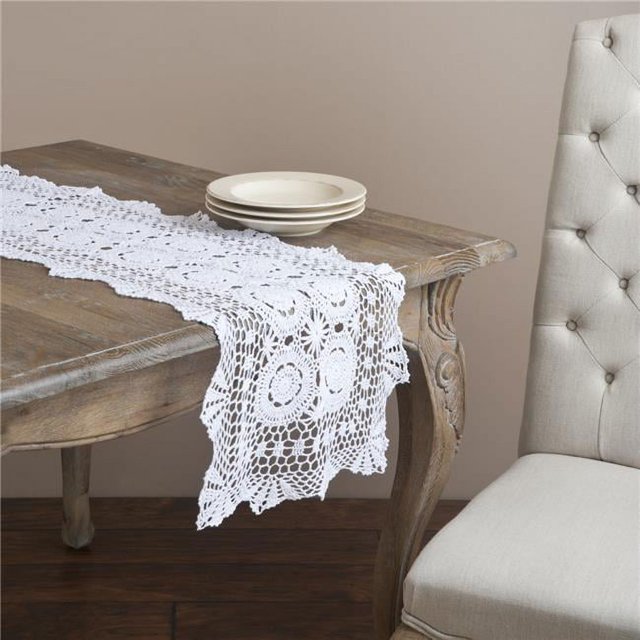 Saro Lifestyle 869.W1636B 16 x 36 in. Rectangle Handmade Crochet Cotton Lace Table Linens - White