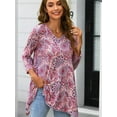 thumbnail image 4 of ENMAIN Women's Pink Floral Tunic Tops 3/4 Sleeve Blouses V Neck Shirts with Leggings Plus Size M, 4 of 8