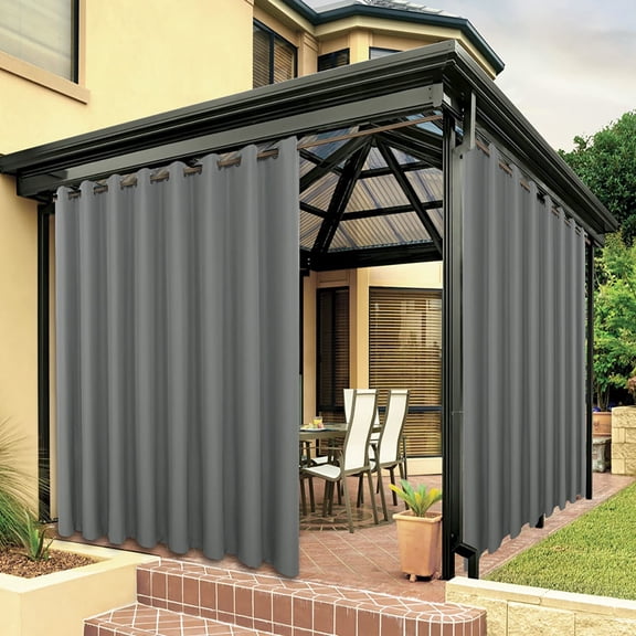 Extra Wide Waterproof Outdoor Curtains for Patio Porch | Heavy Privacy Light Filtering Weatherproof Grommet Outside Curtains for Pergola, Gazebo, 1 Panel, 150W x 95L inch, Grey