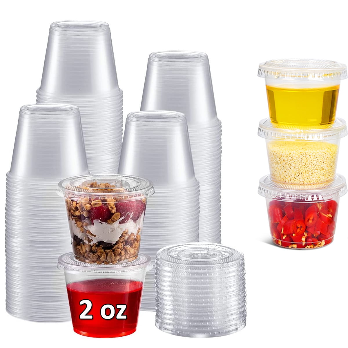 PAMI Portion Control Cups With Lids 4oz, 100-Pack- Small Meal Prep Plastic Food  Containers- BPA-Free Disposable Ramekin Cups- Deli Containers For  Condiments, Sauces, Salsas, Dips, Jello Shots 100 4oz