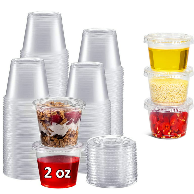 (5 oz - 100 Sets) Clear Diposable Plastic Portion Cups With Lids, Small  Mini Containers For Portion Controll, Meal Prep, Sauce Cups, Slime,  Medicine