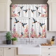 thumbnail image 3 of Kitchen Window Curtains Valance and Tier Set, Spring Hummingbird Blossom Flower Rod Pocket Tier Curtain Valance Set, Rustic Pastoral Style Light Filtering Cafe Curtains for Bedroom Living Room, 3 of 9