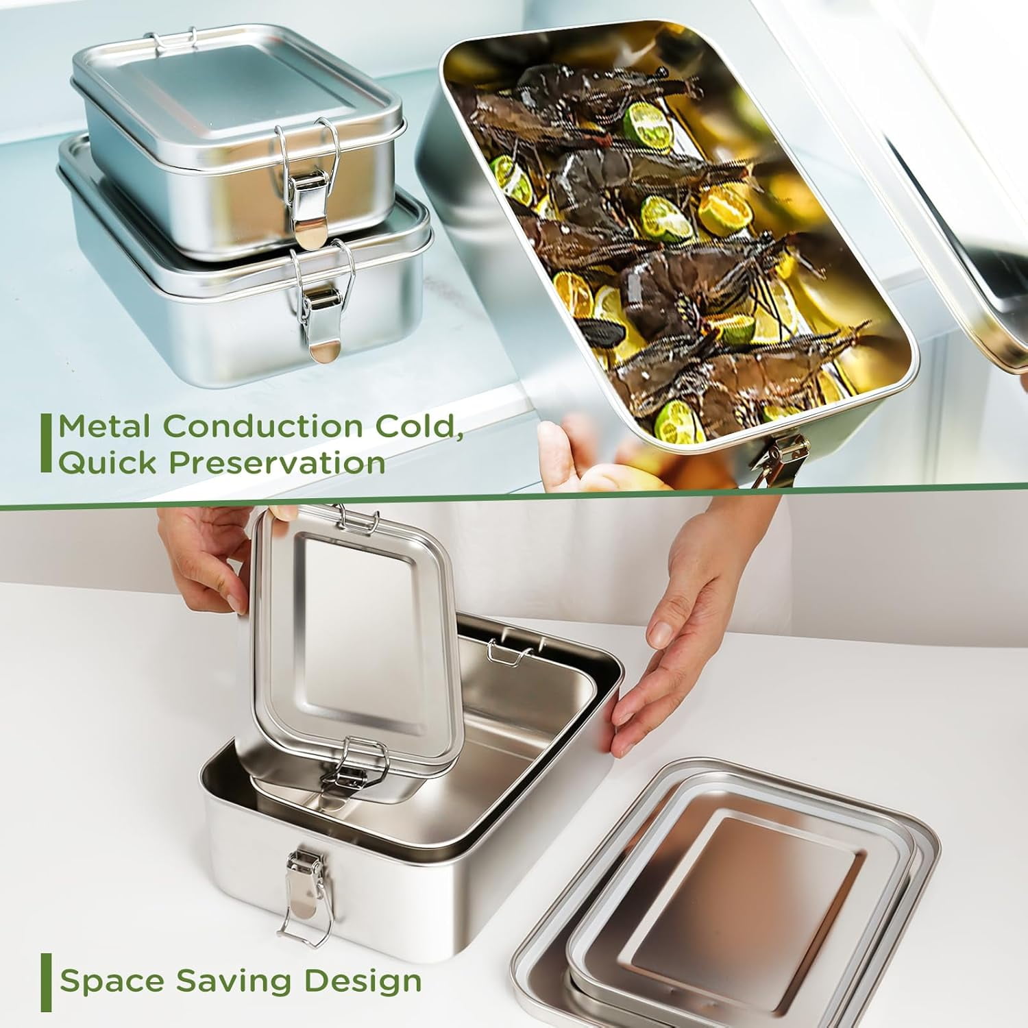 304 Stainless Steel Bento Box 3 Pack Stainless Steel Containers With Lids,Stainless Steel Food Storage Containers for Lunch Picnic Soup Salad Leftover