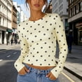thumbnail image 2 of VOUZZA Womens Slim Fit Polka Dot Printed Long Sleeve Crewneck T-Shirt Basic Undershirt Tops, 2 of 4