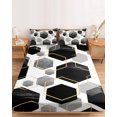 thumbnail image 2 of Twin XL Size Fitted Sheet Set - Black Grey 2 Piece Bedding Sets 16" Deep Pocket Fitted Sheet with 1 Pillowcases, Geometric Gold White Hexagon Modern Brushed Microfiber Hotel Luxury Bed Sheets, 2 of 9