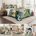 thumbnail image 6 of Quilts Twin XL Size Bedding Set, Tropical Parrots Lightweight Quilted Comforter, Summer Watercolor Flower Green Palm Leaves Soft Bedspread Coverlet with Pillow Covers for All Season, 68" x 98", 6 of 9