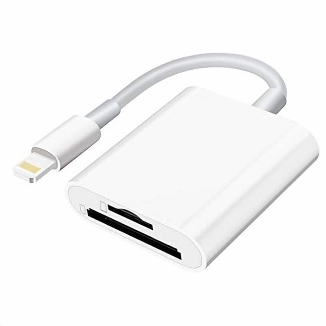 SD/Micro sd Card Reader for iPhone/iPad/Camera,Dual Card Slot Supports sd and TF Card Trail Camera viewer sd Card Adapter Portable Memory Card Reader No Application Required Plug and Play (White)