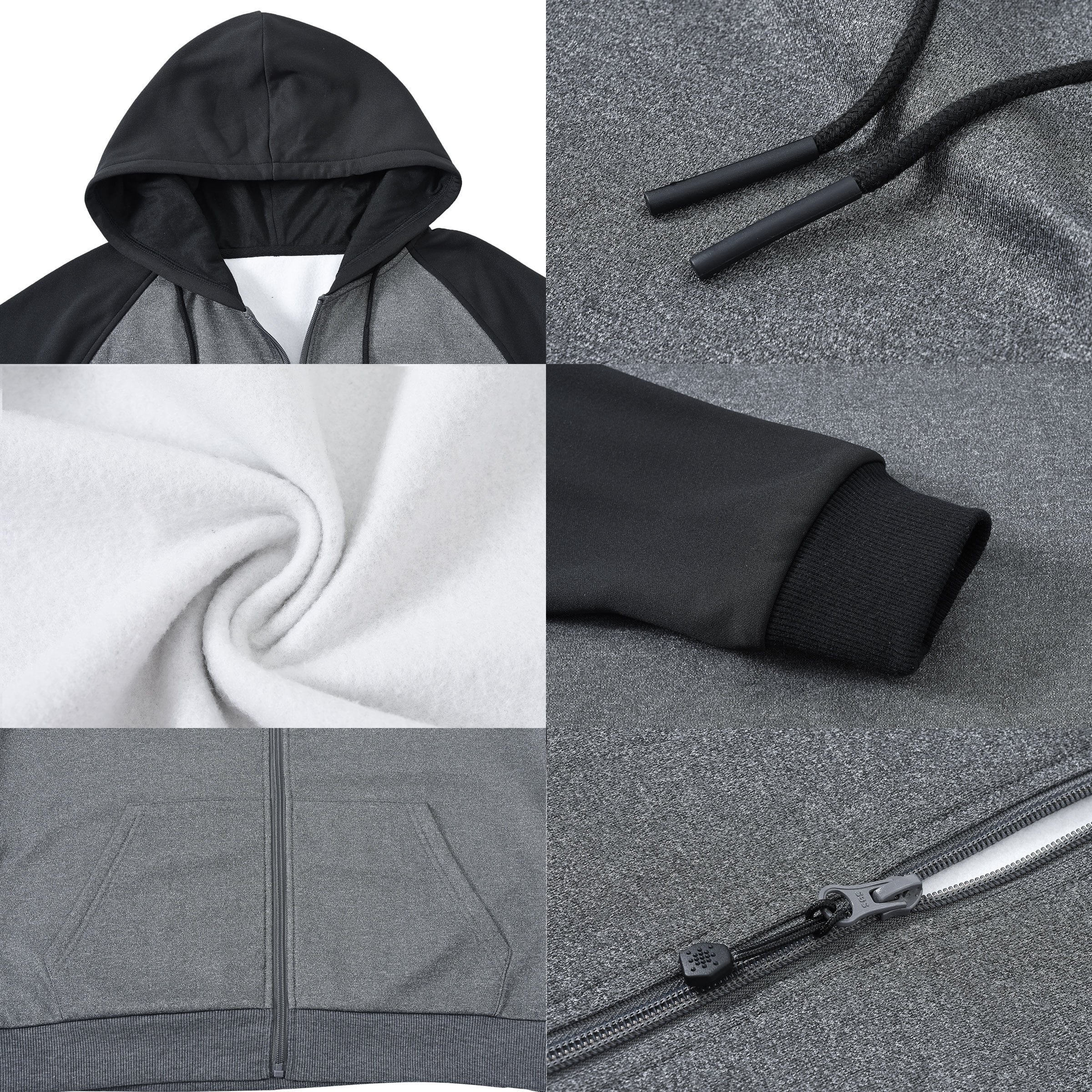 Weilanxin Men's Color Block Pullover Fleece Hoodie Casual Hooded Sweatshirts Tops Full Zip Jacket with Pocket Athletic Hoodies For Men Black Contrast Dark Grey M