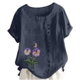 thumbnail image 1 of Fiudx Ofertas Del Día Camiseta de Verano con Cuello Redondo y Manga Corta para Mujer, Informal, con Botones Impresos, 1 of 3