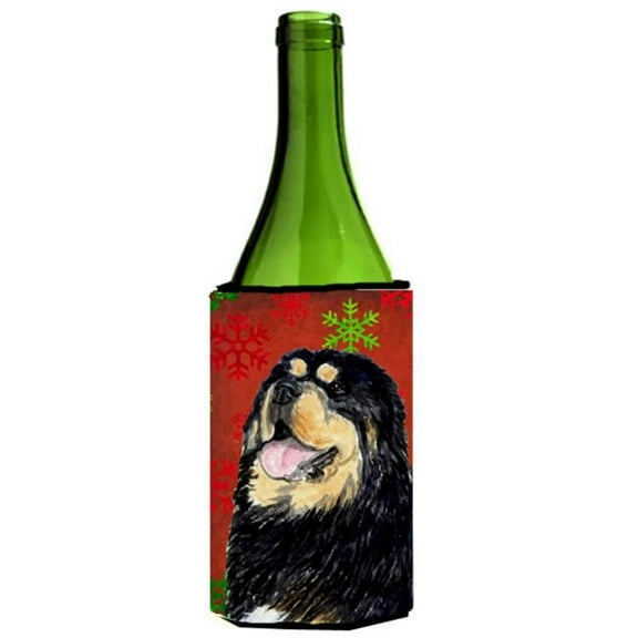 Tibetan Mastiff Red Green Snowflake Christmas Wine bottle sleeve Hugger - 24 oz.