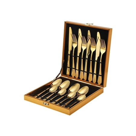 

Craftsman Spirit Titanium Plated Stainless Steel Western Steak Cutlery 16 Pieces Gift Set Golden