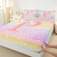 thumbnail image 3 of Homewish Kawaii Girls Letter P Twin Sheet Sets for Kid, Cartoon Monogrammed Twin Fitted Sheet, Bling Stars Rainbow Flat Sheet, Super Cozy Room Decor, 3pcs, 3 of 7