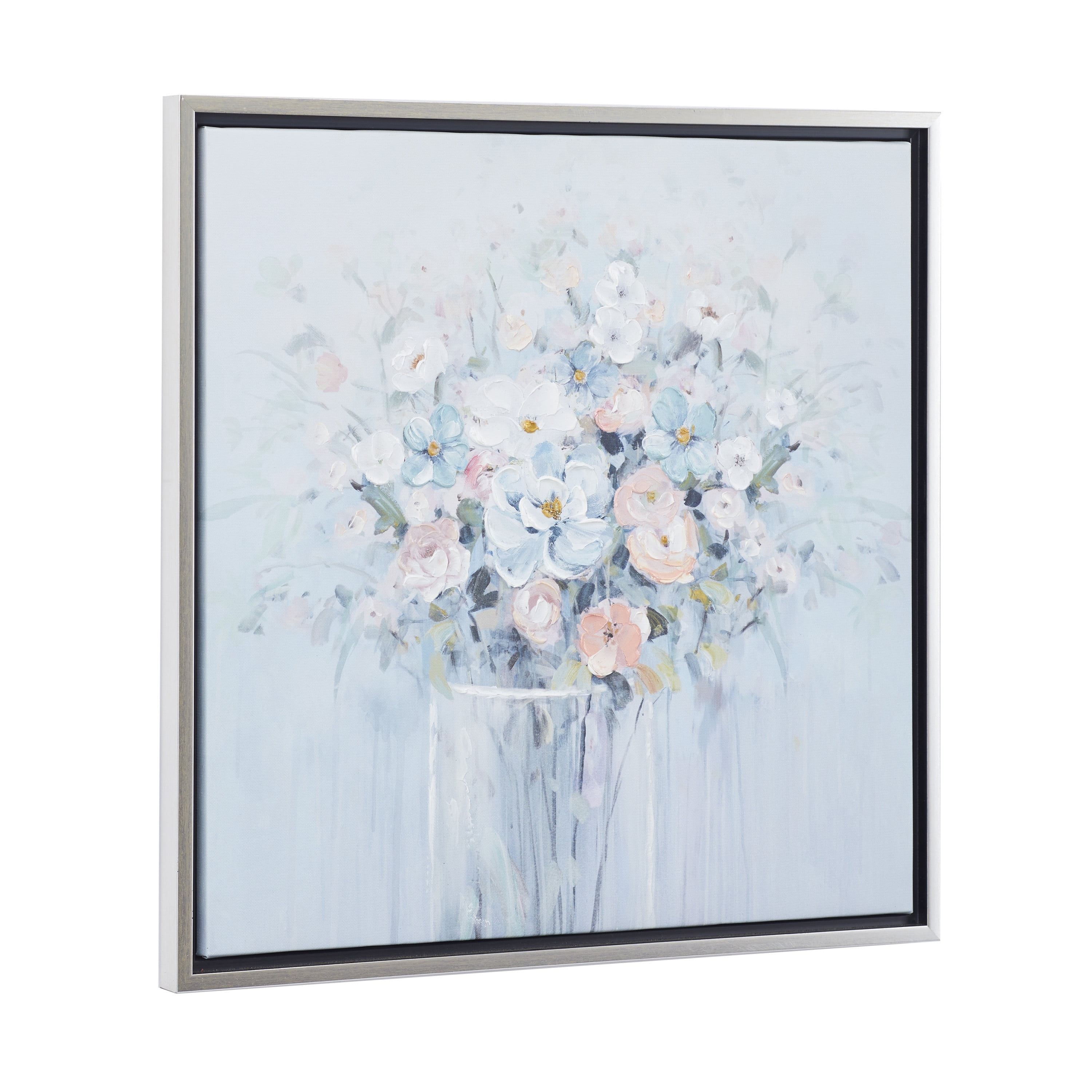 24" x 24" Handmade Bouquet Floral Framed Wall Art with Silver Frame, by DecMode